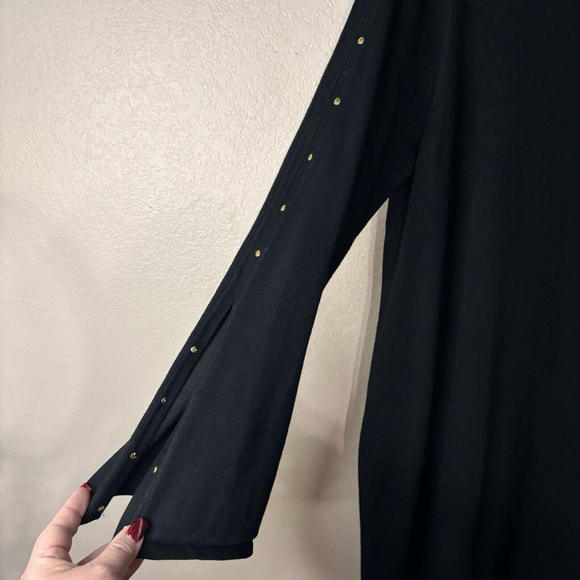 XL Harlow & Rose Pretty Black Sweater Dress Below Knee Long Open Flared Sleeves - Picture 4 of 10